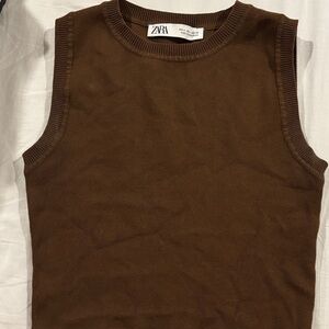 Zara Chocolate Brown Knit Crop Tank